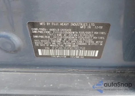 2009 Subaru Forester 2.5X from USA, damaged, VIN JF2SH636X9G780258